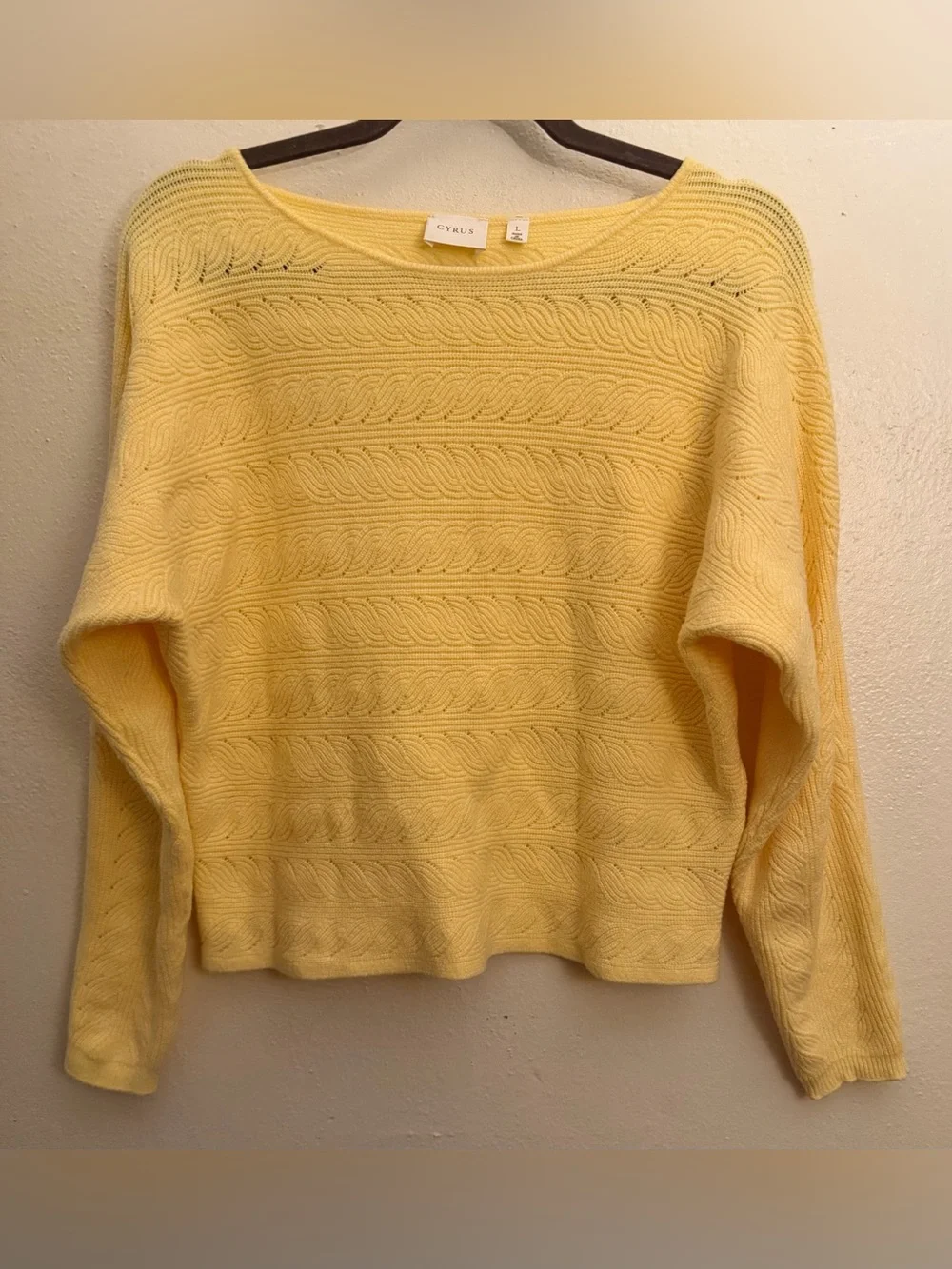 Cyrus Autumn Yellow Textured Knit Fall Sweater - Women's size L